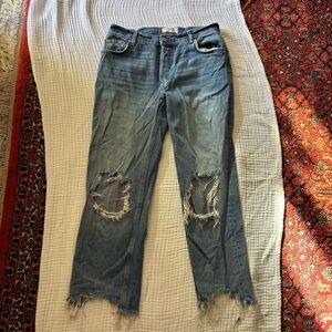 Free People distressed denim blue jeans cotton raw hem sz 29